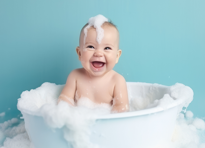 bambino nella vasca da bagno